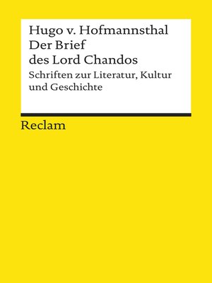 cover image of Der Brief des Lord Chandos. Schriften zur Literatur, Kultur und Geschichte